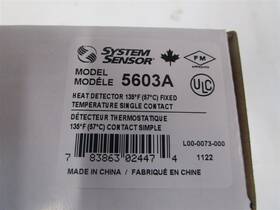 System Sensor 5603a Heat Detector 135f 57c Fixed Tem Single Contact New